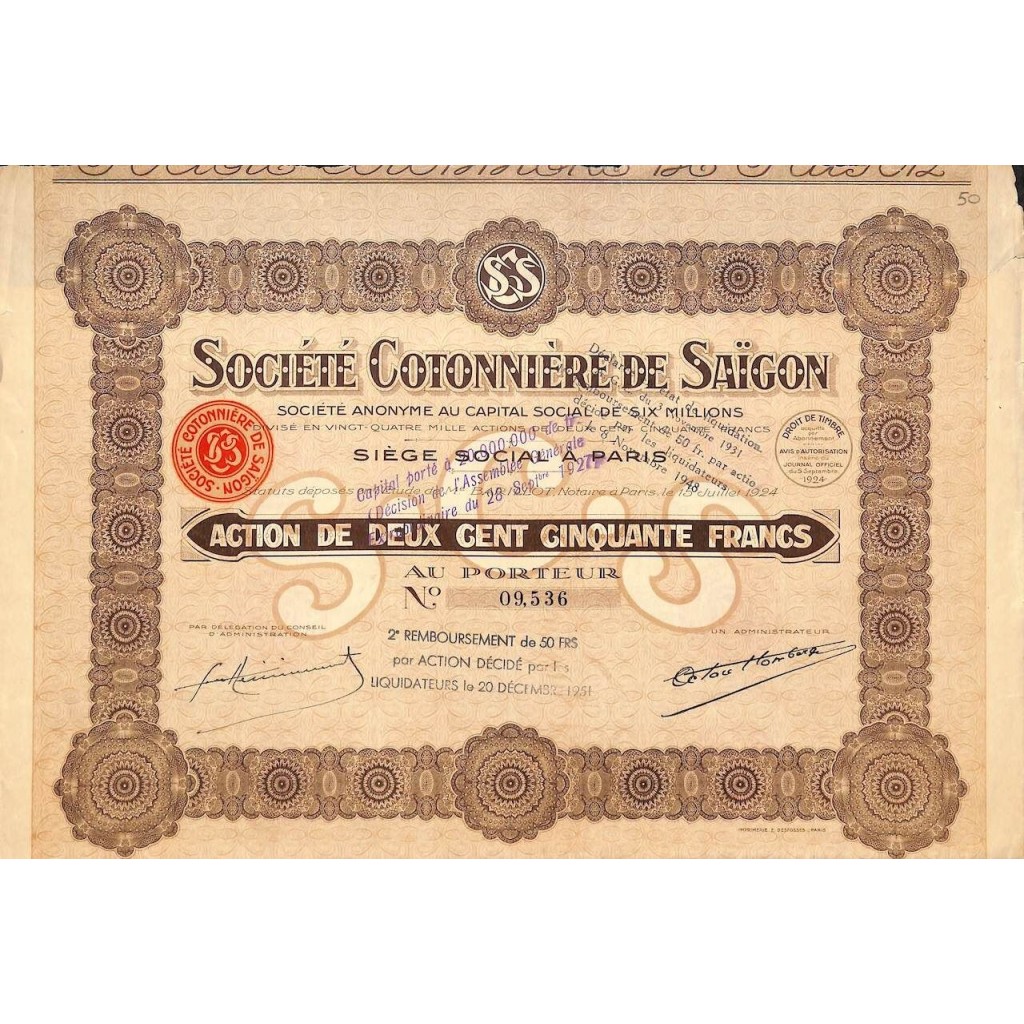 1924 - COTONNIERE DE SAIGON SOC.