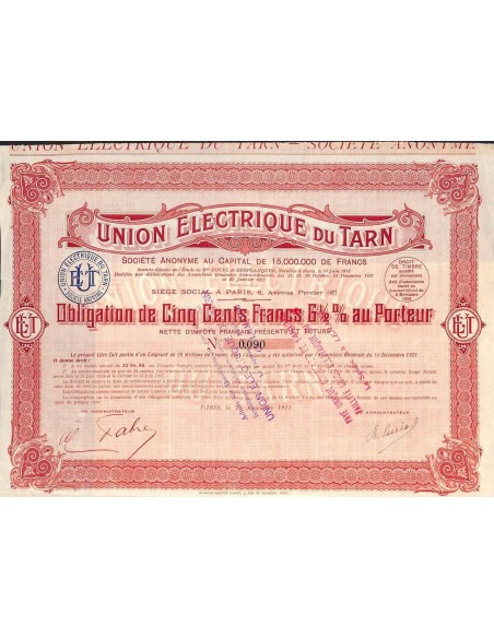 1922 - UNION ELECTRIQUE DU TARN