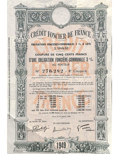 1949 - CREDIT FONCIERE DE FRANCE