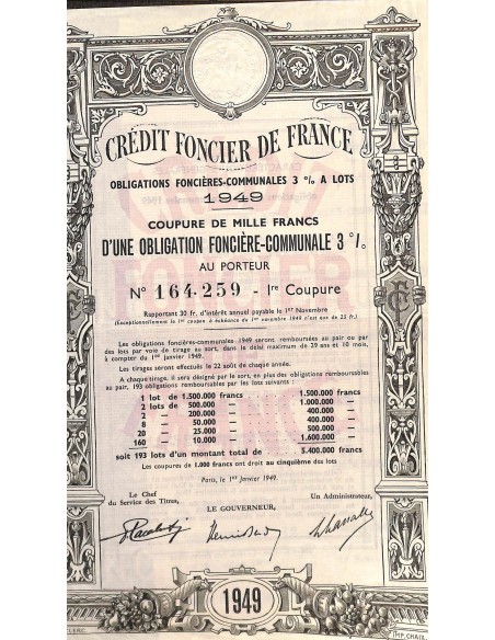 1949 - CREDIT FONCIER DE FRANCE (1000 FRANCHI)