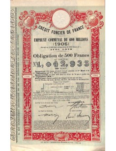 1906 - CREDIT FONCIER DE FRANCE (PRESTITO COM. DI 600 MIL.)
