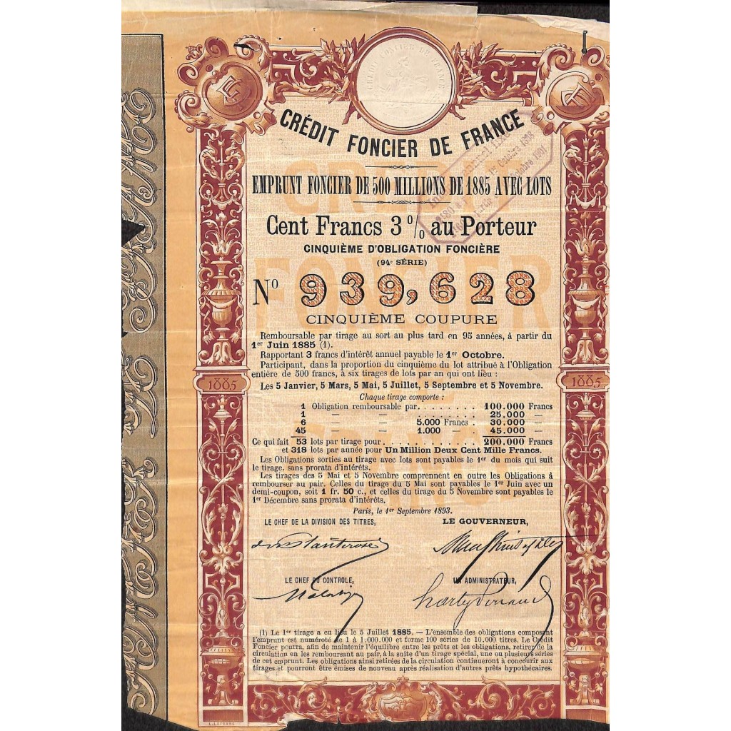 1893 - CREDIT FONCIER DE FRANCE (PRESTITO DI...