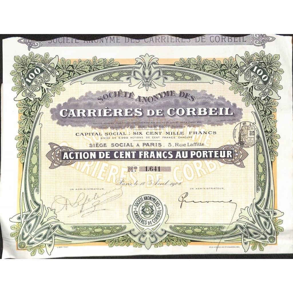 1908 - CARRIERES DE CORBEIL SOC. ANON. DES