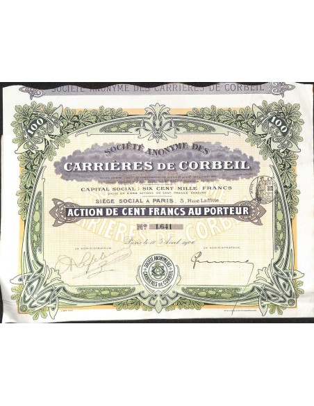 1908 - CARRIERES DE CORBEIL SOC. ANON. DES
