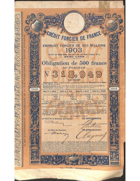 1903 - CREDIT FONCIER DE FRANCE (PRESTITO DI 300 MIL.)