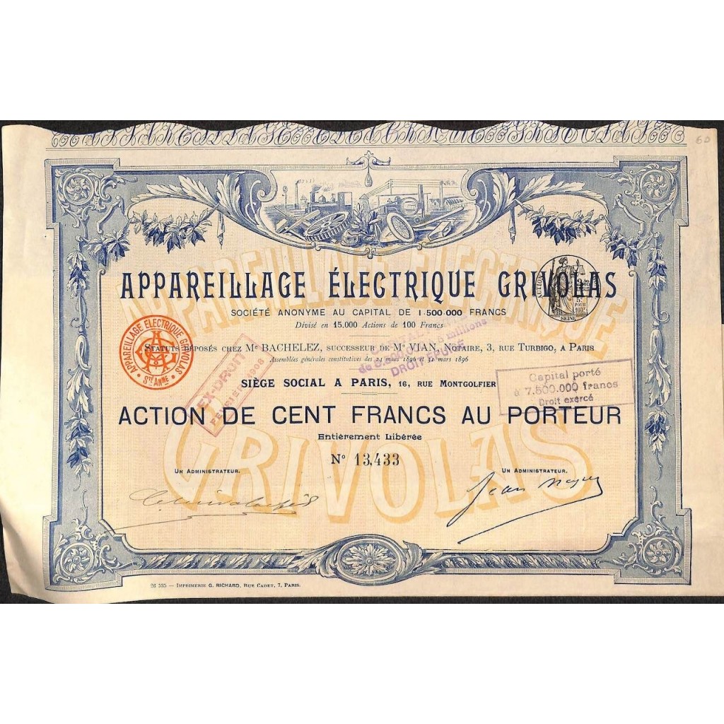 1896 - APPAREILLAGE ELECTRIQUE GRIVOLAS