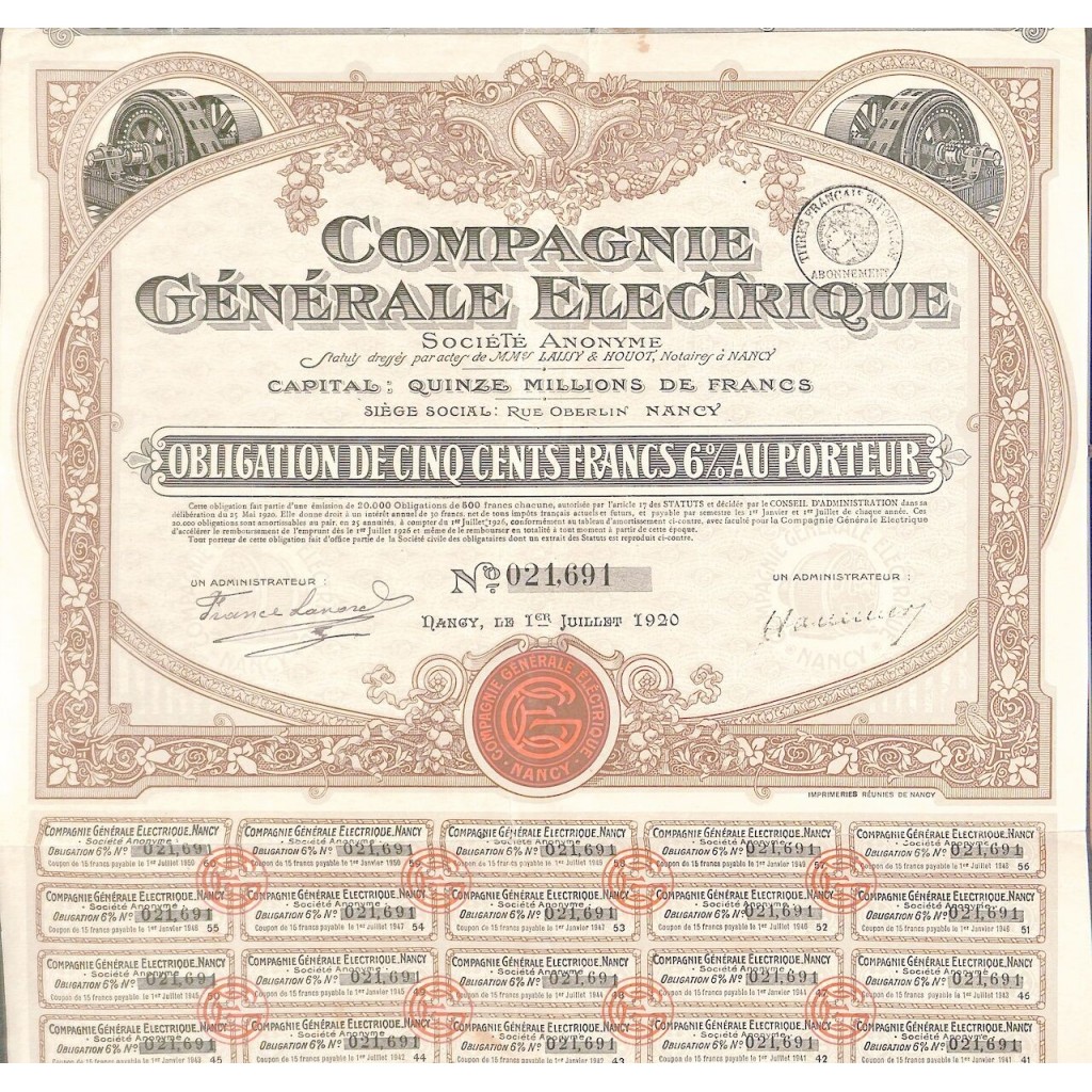 1920 - COMPAGNIE GENERALE ELECTRIQUE