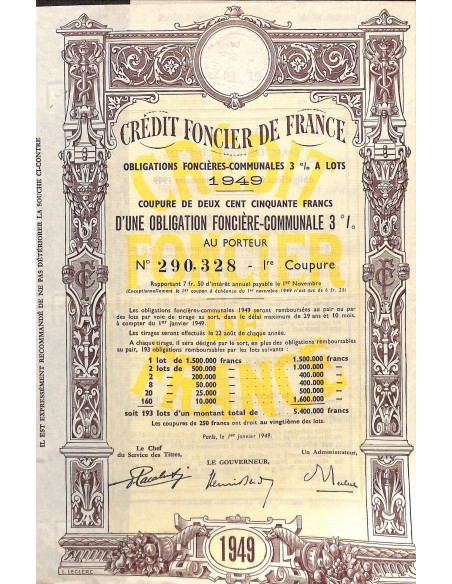 1949 - CREDIT FONCIER DE FRANCE (250 FRANCHI)
