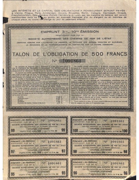 1935 - AUTRICHIENNE DES CHEMINS DE FER DE L'ETAT SOC.