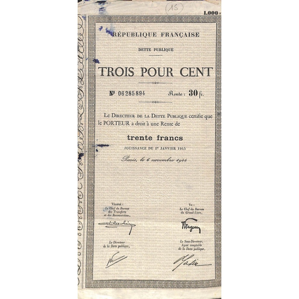 1944 - REPUBLIQUE FRANCAISE - DETTE PUBLIQUE