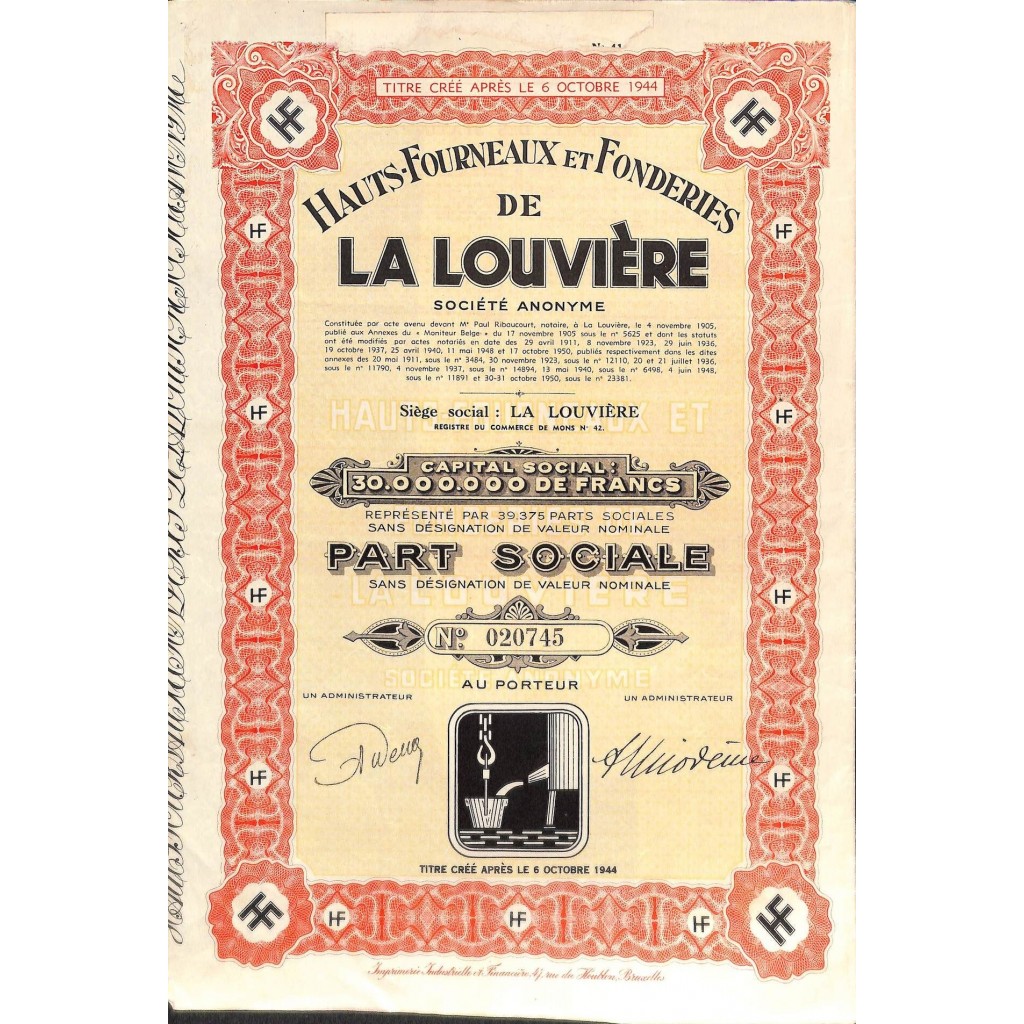 1950 - HAUTS-FORNEAUX ET FONDERIES DE LA LOUVIERE