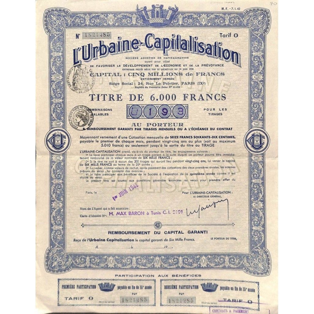 1942 - L'URBAINE-CAPITALISATION