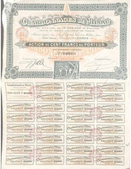 1925 - CHARBONNAGES DE MILLAU (CAP. SOC. 12.000.000 DI FR.)