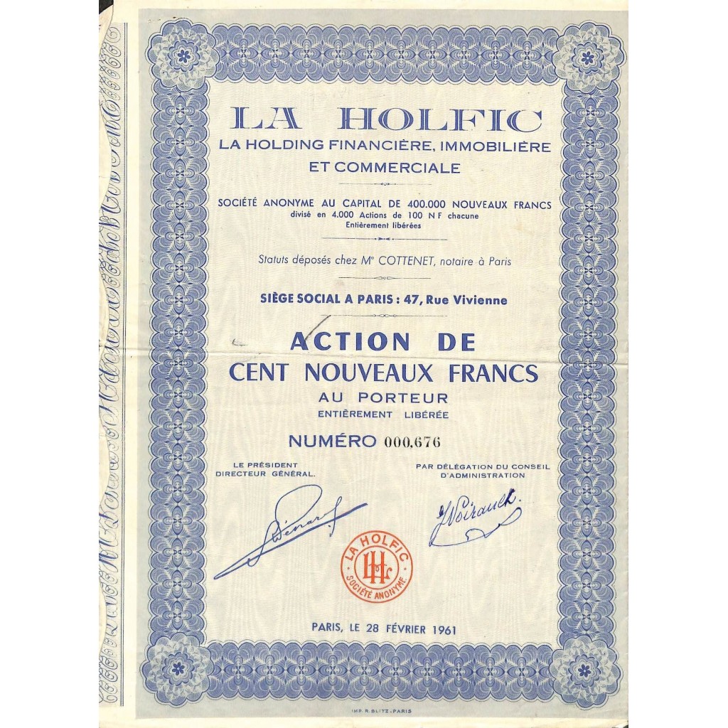 1961 - LA HOLFIC (LA HOLDING FINANCIERE,...