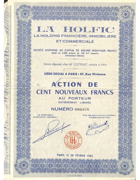 1961 - LA HOLFIC (LA HOLDING FINANCIERE, IMMOBILIERE ET COMMERCIALE)