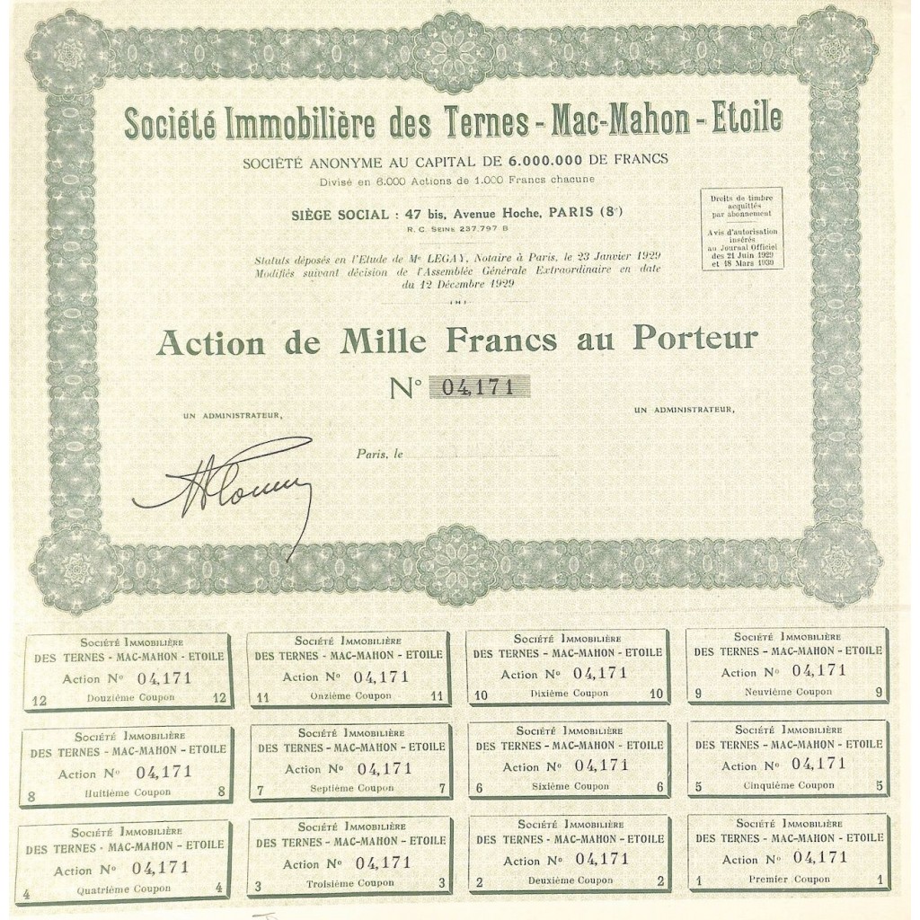 1930 - IMMOBILIERE DES TERNES - MAC-MAHON -...