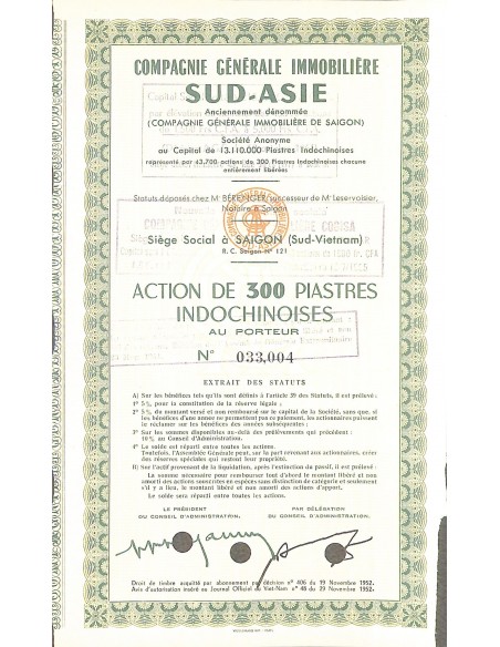 1952 - SUD-ASIE COMPAGNIE GENERALE IMMOBILIERE