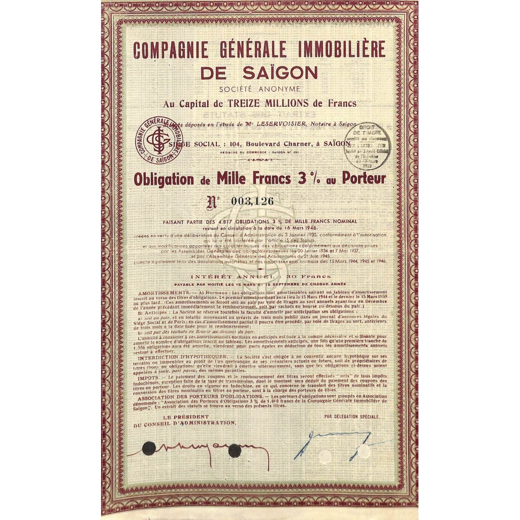 1930 - SAIGON COMPAGNIE GENERALE IMMOBILIERE DE