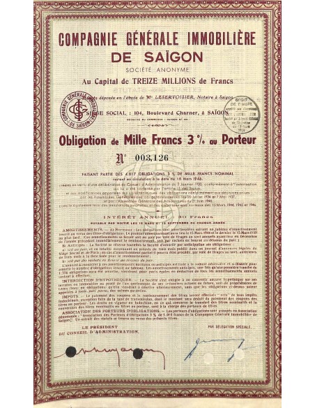 1930 - SAIGON COMPAGNIE GENERALE IMMOBILIERE DE