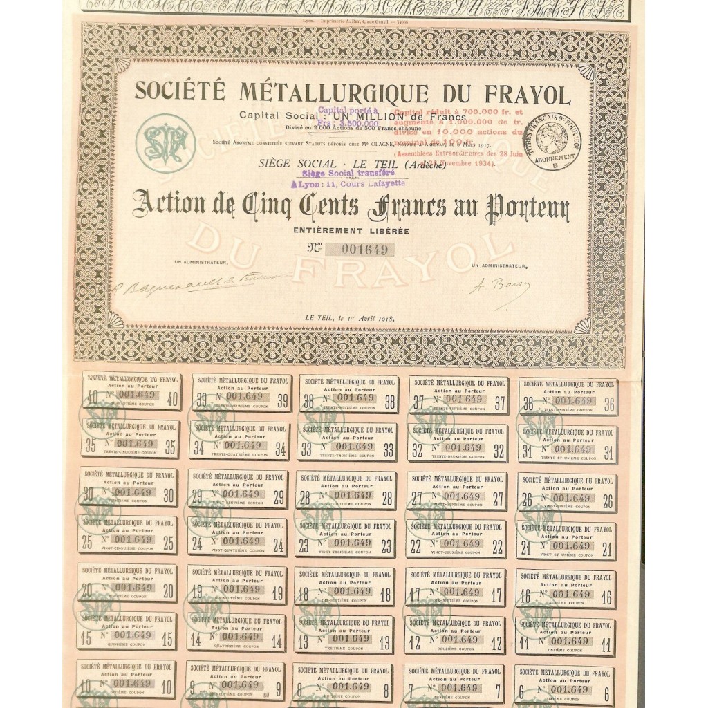 1918 - METALLURGIQUE DU FRAYOL SOC.