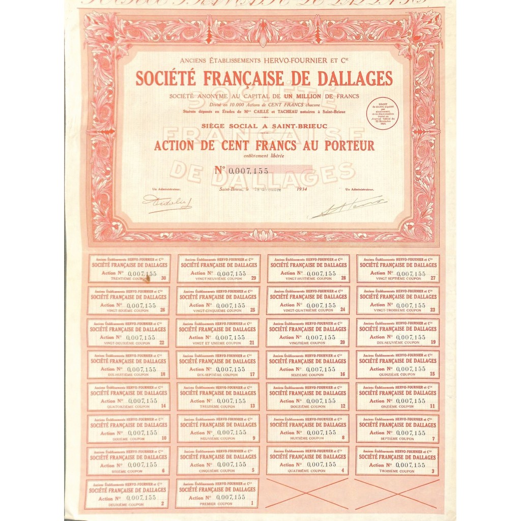 1934 - FRANCAISE DE DALLAGES SOC.