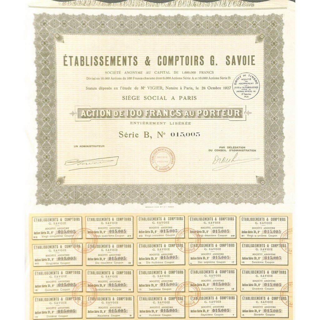 1927 - ETABLISSEMENTS ET COMPTOIRS G. SAVOIE