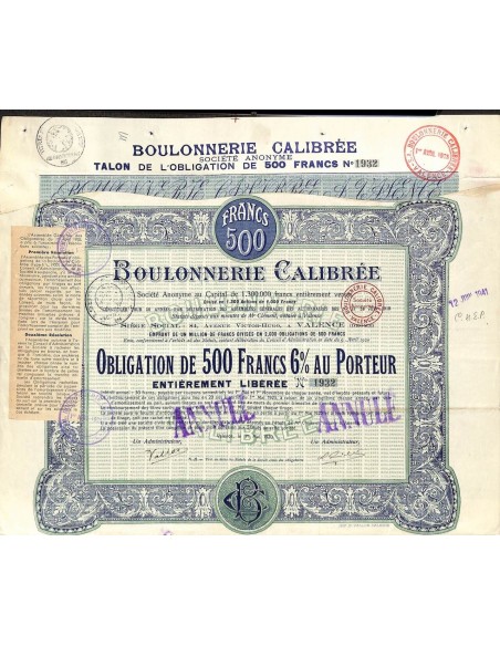 1920 - BOULONNERIE CALIBRÉE (OBBLIGAZIONE)