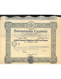 1920 - BOULONNERIE CALIBRÉE (CERTIFICATO)