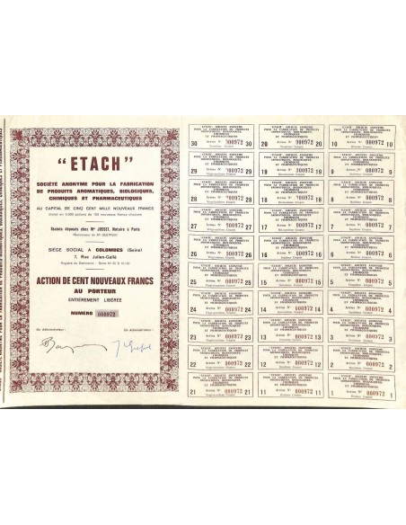 1930 - ETACH - SOC. AN. POUR LA FABRIC. DE PRODUITS AROMATIQUES, BIOLOGIQUES, CHIMIQUES ET PHARMACEUTIQUES