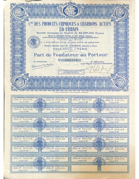 1931 - C.IE DES PRODUITS CHIMIQUES ET CHARBONS ACTIFS ED. URBAIN
