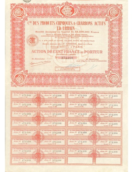 1931 - C.IE DES PRODUITS CHIMIQUES ET CHARBONS ACTIFS ED. URBAIN (AZIONE)
