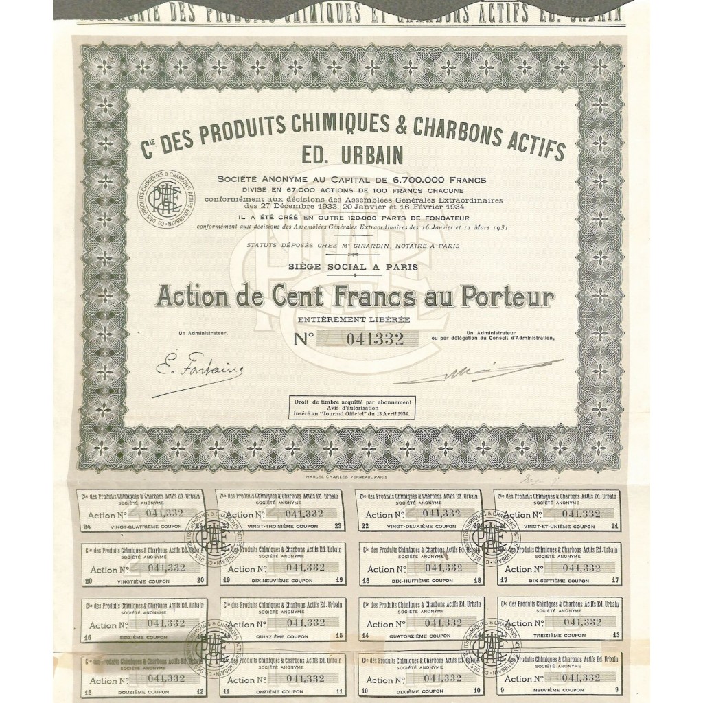 1934 - C.IE DES PRODUITS CHIMIQUES ET CHARBONS...