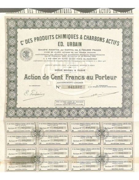 1934 - C.IE DES PRODUITS CHIMIQUES ET CHARBONS ACTIFS ED. URBAIN