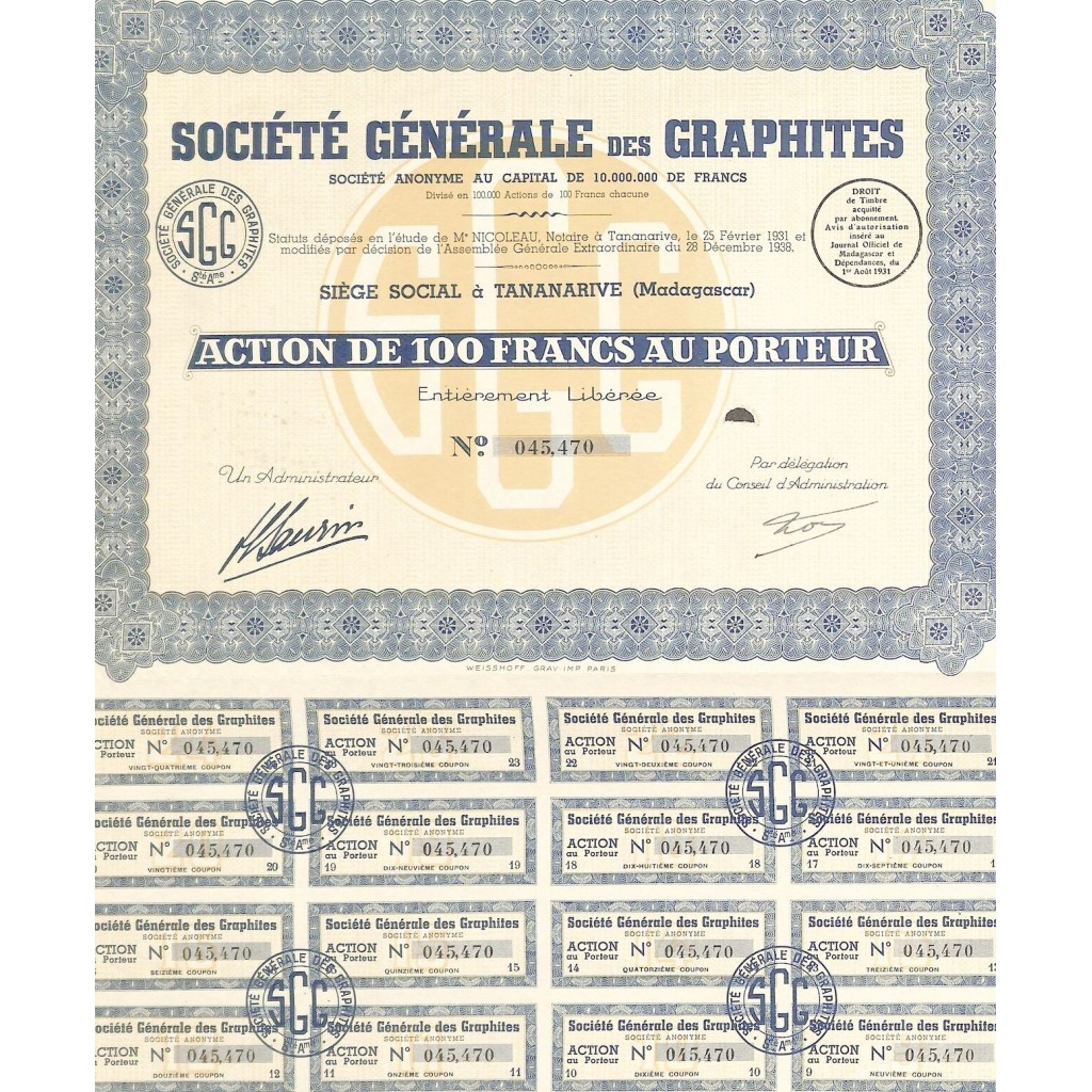 1938 - GENERALE DES GRAPHITES SOC.