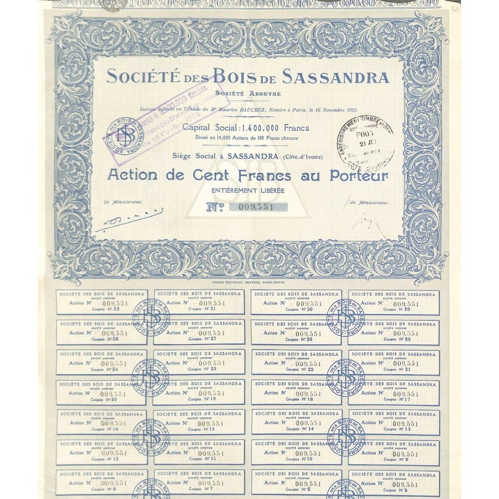 1925 - BOIS DE SASSANDRA SOC. DES
