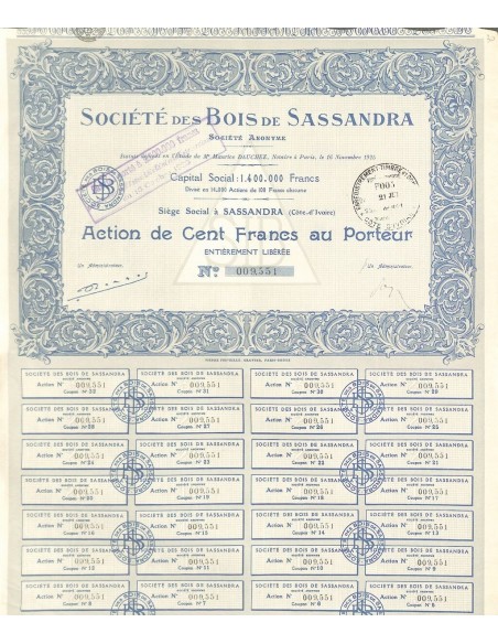 1925 - BOIS DE SASSANDRA SOC. DES