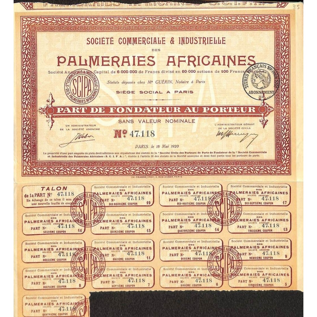 1920 - PALMERAIES AFRICAINES