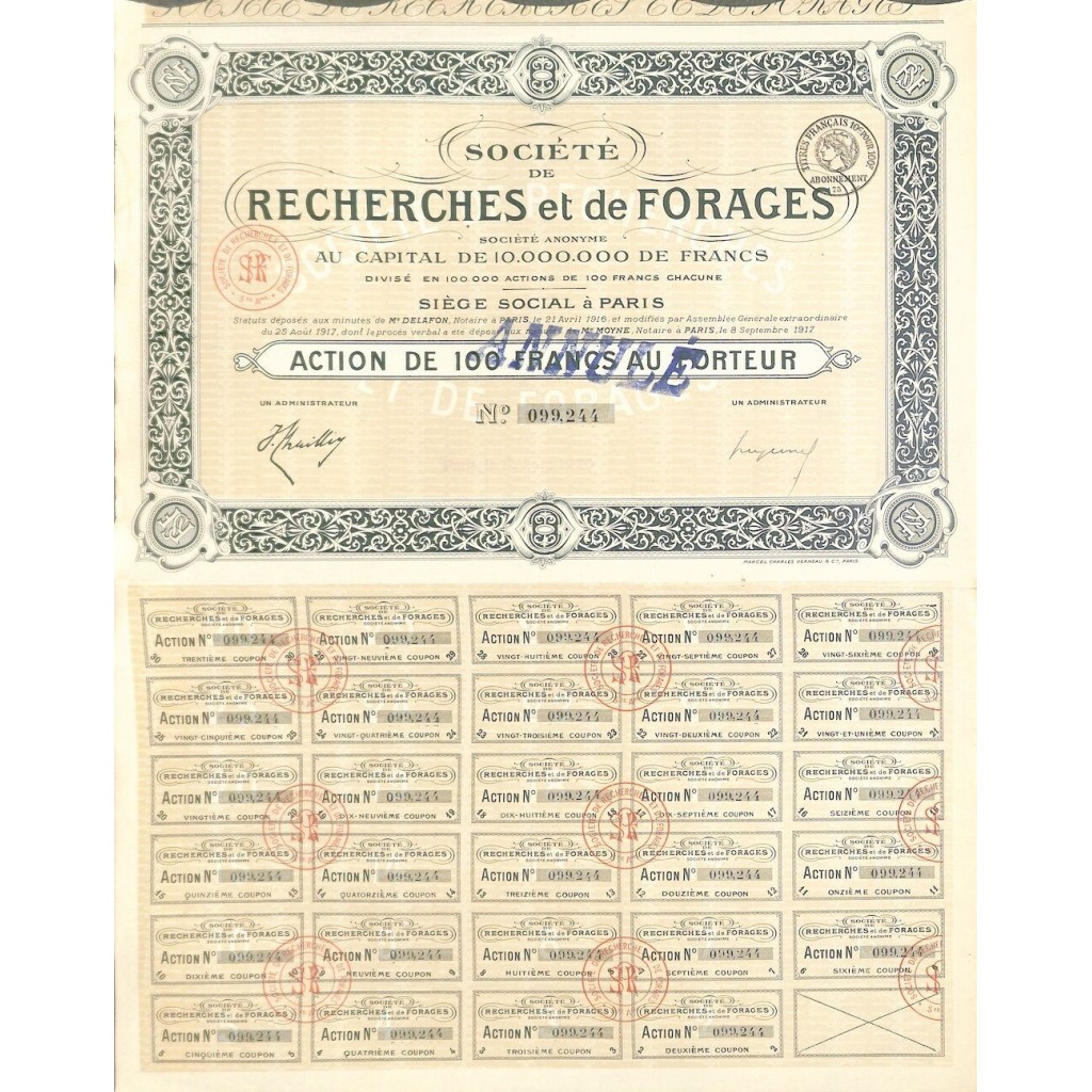 1917 - RECHERCHES ET DE FORAGES SOC. DE