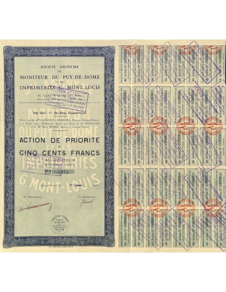 1930 - MONITEUR DU PUY-DE-DOME ET DES IMPRIMERIES G. MONT-LOUIS SOC. AN. DU