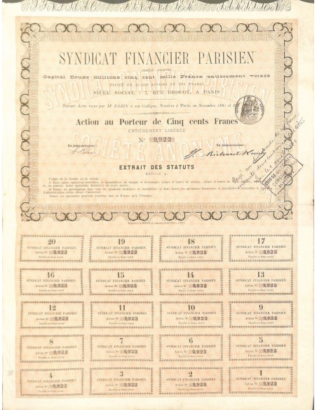 1881 - SYNDICAT FINANCIER PARISIEN