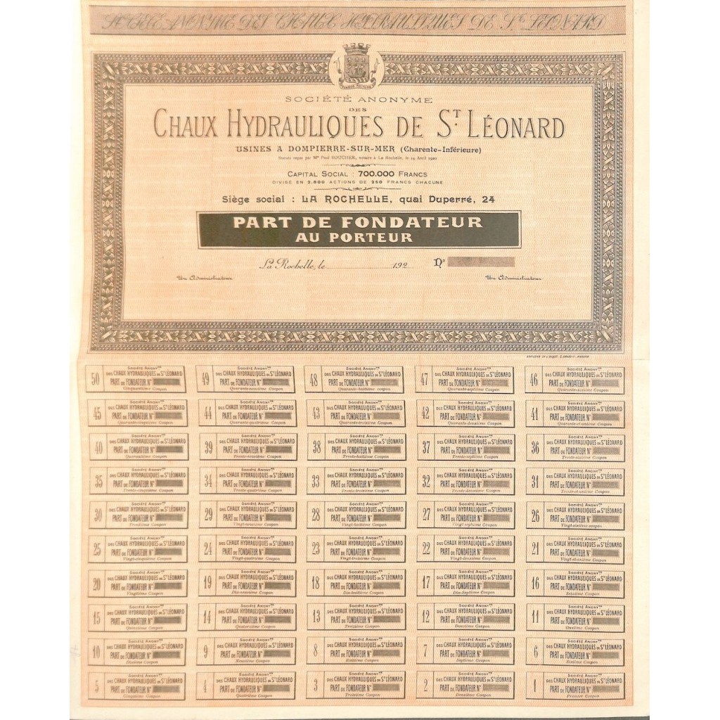 1920 - CHAUX HYDRAULIQUES DE SAINT LEONARD