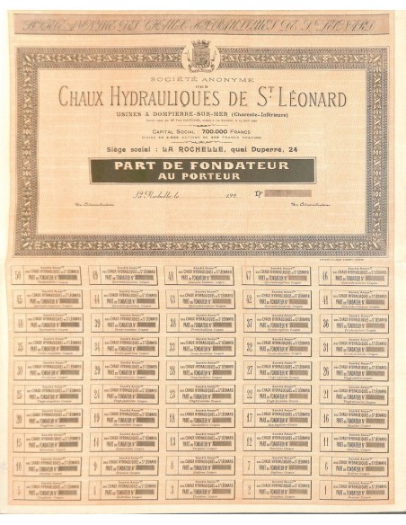 1920 - CHAUX HYDRAULIQUES DE SAINT LEONARD