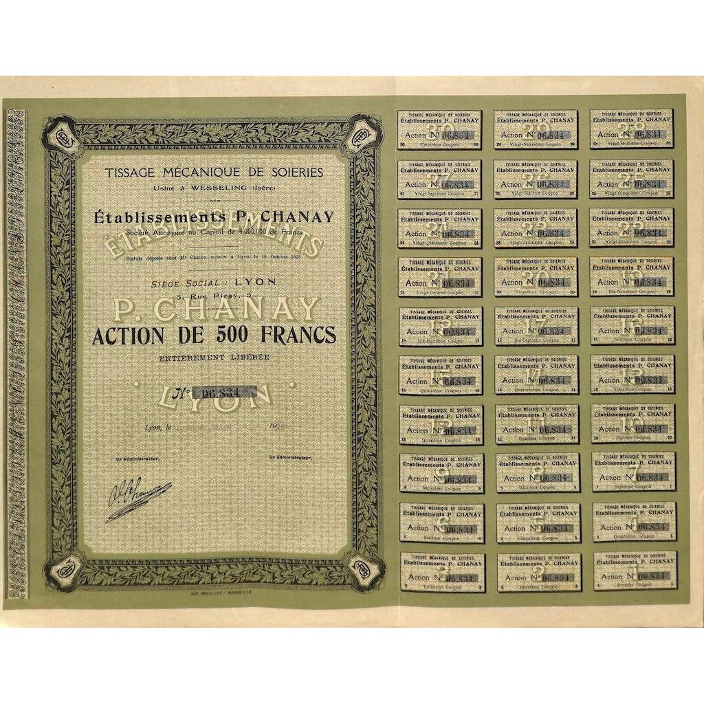 1929 - TISSAGE MECANIQUE DE SOIERIES - ETABLISS. P. CHANAY
