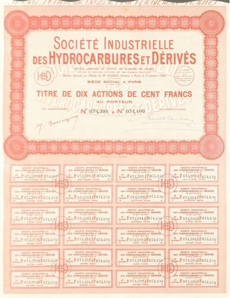 1924 - INDUSTRIELLE DES HYDROCARBURES ET DERIVÉS SOC.