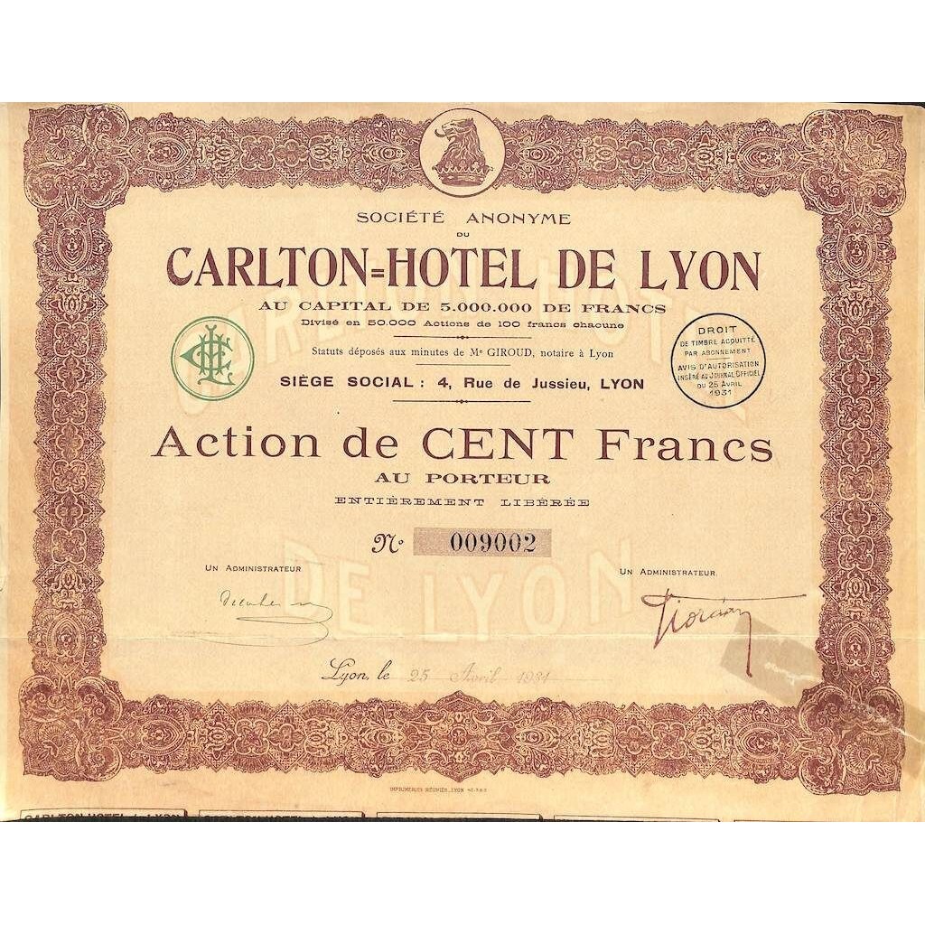 1931 - CARLTON-HOTEL DE LYON
