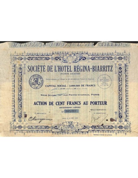 1925 - L'HOTEL REGINA-BIARRITZ SOC. DE