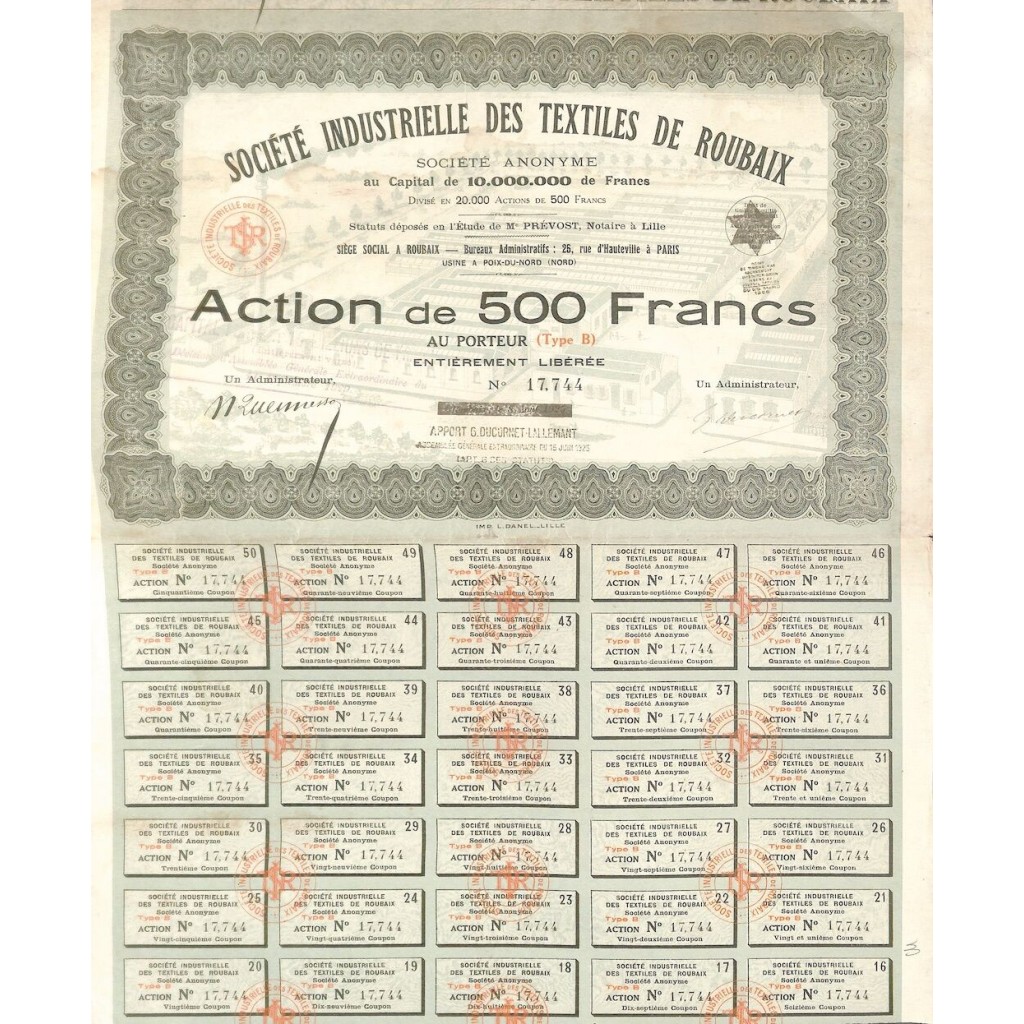 1925 - INDUSTRIELLE DES TEXTILES DE ROUBAIX SOC.