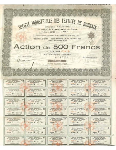 1925 - INDUSTRIELLE DES TEXTILES DE ROUBAIX SOC.