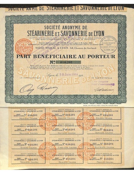 1924 - STEARINERIE ET SAVONNERIE DE LYON SOC. ANON. DE