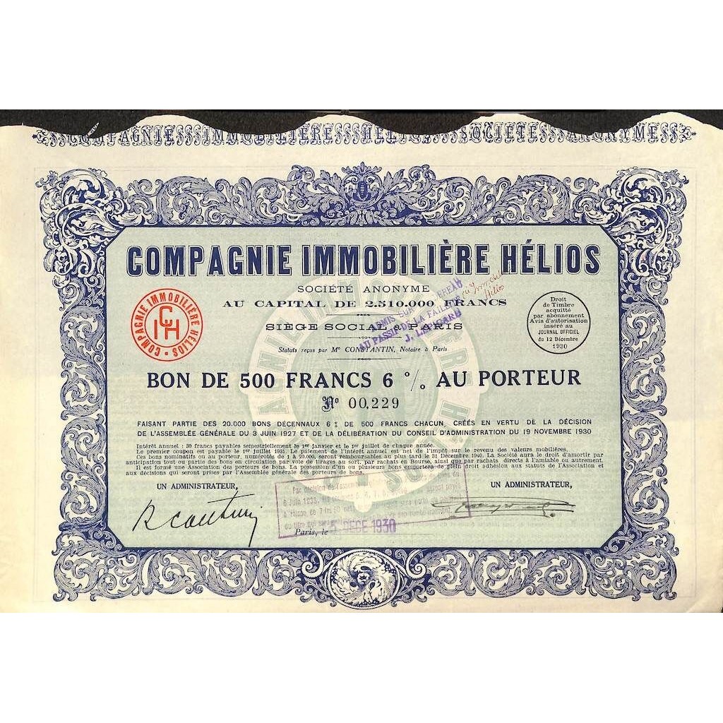 1930 - HELIOS COMPAGNIE IMMOBILIERE
